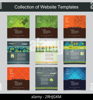 Collection of Website Templates for Your Business - Nine Nice and Simple Design Templates with Different Patterns and Header Designs Stock Vector