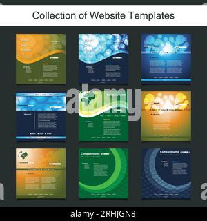 Collection of Website Templates for Your Business - Nine Nice and Simple Design Templates with Different Patterns and Header Designs Stock Vector