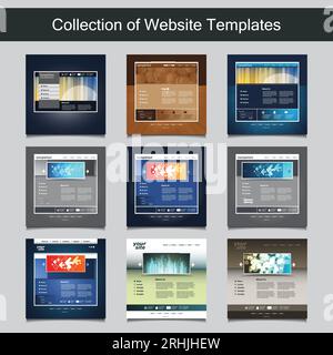 Collection of Website Templates for Your Business - Nine Nice and Simple Design Templates with Different Patterns and Header Designs Stock Vector