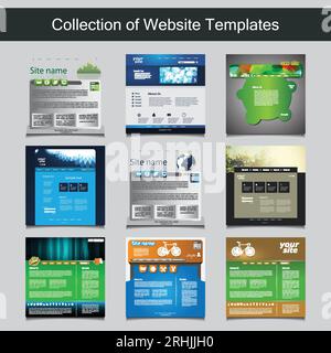 Collection of Website Templates for Your Business - Nine Nice and Simple Design Templates with Different Patterns and Header Designs - Business and Co Stock Vector