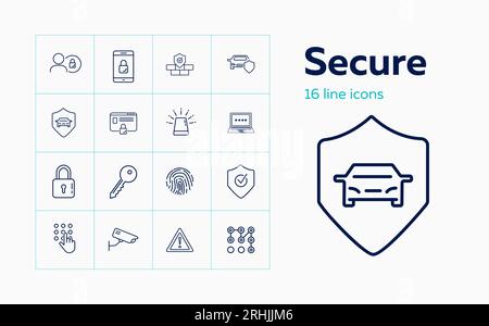 Secure line icon set. Secured access, smartphone Stock Vector