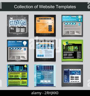 Collection of Website Templates for Your Business - Nine Nice and Simple Design Templates with Different Patterns and Header Designs - Business and Co Stock Vector