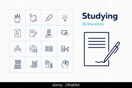 Studying line icon set Stock Vector