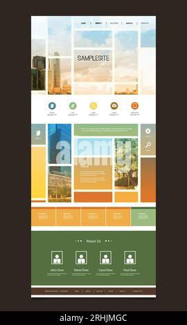 One Page Website Template with Blurred Background  Mosaics Stock Vector
