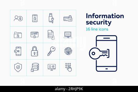 Information security line icon set Stock Vector