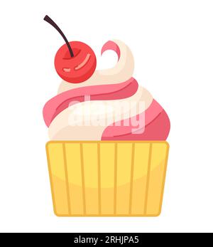 Ice cream bowl with cherry semi flat colour vector object Stock Vector