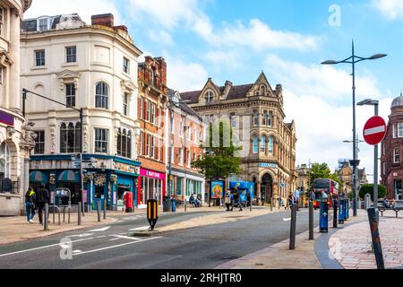 A view of shops and buildings in Queen Square in the Wolverhampton city centre seen in August 2023. Stock Photo