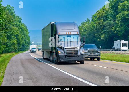 Horizontal shot of Tennessee interstate traffic on a summer morning. Stock Photo