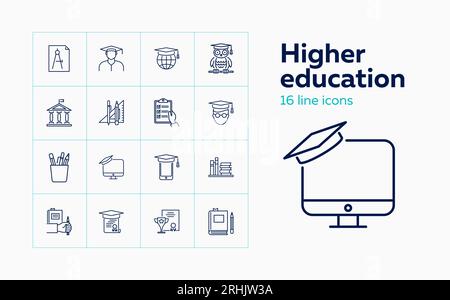 Higher education line icon set Stock Vector