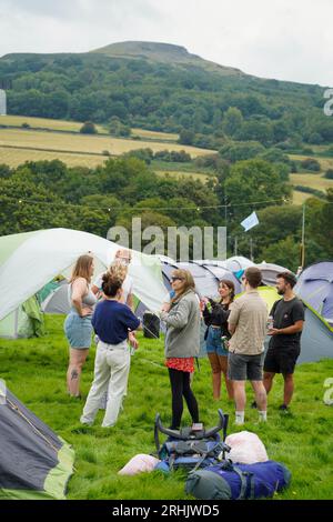 Glanusk Park, UK. Thursday, 17 August, 2023. Campers arriving at the 2023 Green Man Festival in Glanusk Park, Brecon Beacons, Wales. Photo date: Thursday, August 17, 2023. Photo credit should read: Richard Gray/Alamy Live News Stock Photo