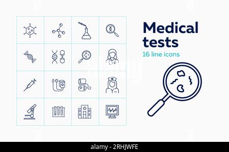 Medical tests line icon set Stock Vector