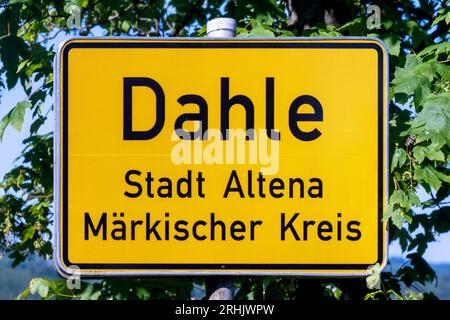 Deutschland, NRW, Märkischer Kreis, Altena-Dahle, Ortsschild Stock Photo