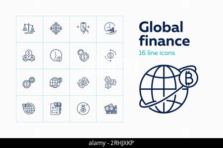 Global finance line icon set Stock Vector