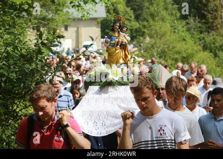 Procession. Les Contamines-Montjoie. Haute-Savoie. Auvergne-Rhône-Alpes. France. Europe. Stock Photo