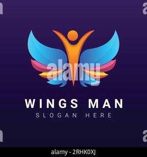 Wings Man Logo Design Flying Man Logotype Angel Stock Vector