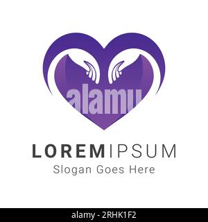 colorful love care logo design charity donation hand care heart logotype Stock Vector