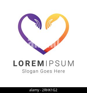colorful love care logo design charity donation hand care heart logotype Stock Vector