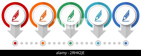 Pencil vector icon set, flat design infographic template, set pointer concept icons in 5 color options for webdesign and mobile applications Stock Vector