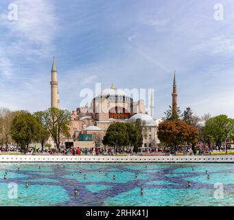 A picture of the Hagia Sophia and the Sultan Ahmet Park Fountain Stock ...