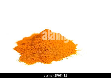 Ground turmeric root against white background Stock Photo