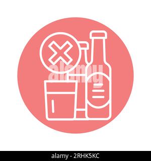 Forbidden alcohol drinks color line icon. Isolated vector element. Outline pictogram for web page, mobile app, promo Stock Vector