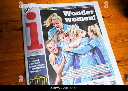 'Wonder women!' Lionesses i newspaper headline front page after England win over Australia at the Fifa Women's World Cup on 17 August 2023 London UK Stock Photo