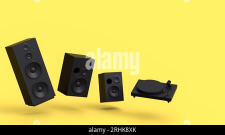 Set of Hi-fi speakers with loudspeakers for sound recording studio on monochrome Stock Photo