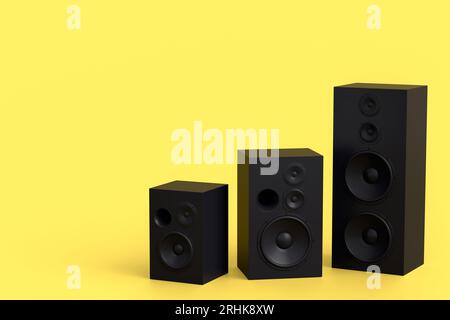 Set of Hi-fi speakers with loudspeakers for sound recording studio on monochrome Stock Photo