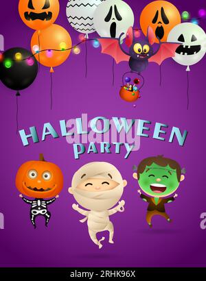 Halloween Party greeting card design with mummy and zombie Stock Vector