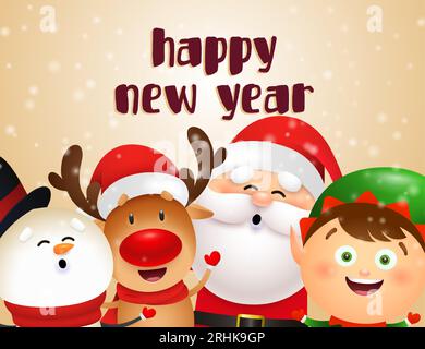 New Year postcard design with Christmas characters Stock Vector