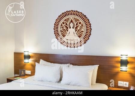 BUDDHA Cut File prepared for the laser and paper cut machines. At the center of the mandala, the serene and meditative figure of Buddha. Stock Vector