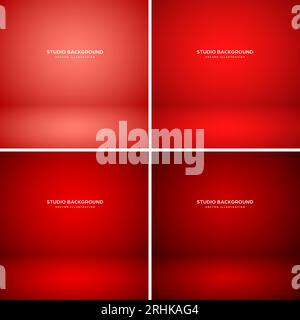 Empty red studio abstract backgrounds with spotlight effect. Product showcase backdrop. Stage lighting. Vector illustration Stock Vector