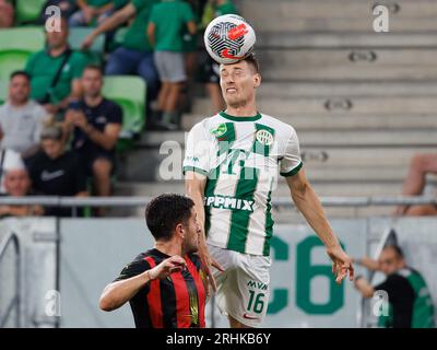 BUDAPEST, HUNGARY - MAY 11: Kristoffer Zachariassen of Ferencvarosi TC runs  with the ball during the Hungarian Cup Final match between Ferencvarosi TC  and Paksi FC at Puskas Arena on May 11