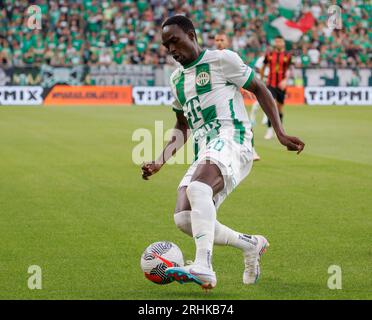 Mats Knoester of Ferencvarosi TC competes for the ball with