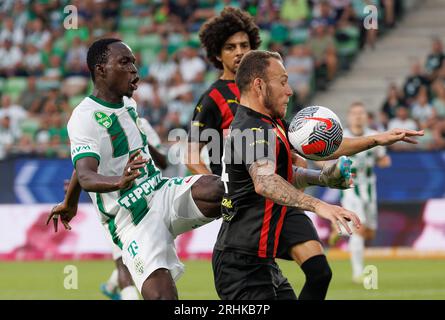 Budapest, Hungary. 31st August, 2023. Adama Traore of Ferencvarosi TC  controls the ball during the UEFA Europa Conference League Play Off Round  Second Leg match between Ferencvarosi TC and FK Zalgiris Vilnius