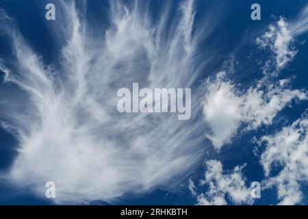Nice white clouds on dark blue background during windy day Stock Photo