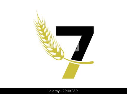 letter 7 sign symbol with wheat ears wreath. Agriculture Logo Farming Template Vector Symbol Stock Vector
