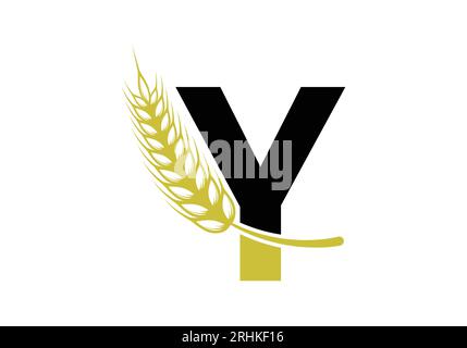 letter Y sign symbol with wheat ears wreath. Agriculture Logo Farming Template Vector Symbol Stock Vector