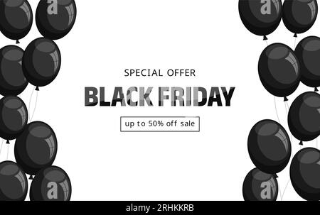 Black friday sale banner. Frame of black balloons on a white background with typography. Flat vector illustration Stock Vector
