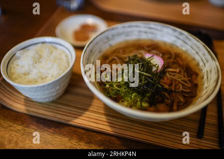 Japanese food. Shirakawa-go, traditional village showcasing a building style known as gasshō-zukuri, Gifu Prefecture, Japan Stock Photo