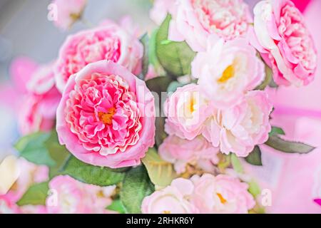 floral delicate background of pink and white roses. wedding decoration Stock Photo