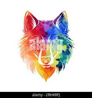 Colored mosaic wolf head. Wolf print on a T-shirt. Vector illustration Stock Vector