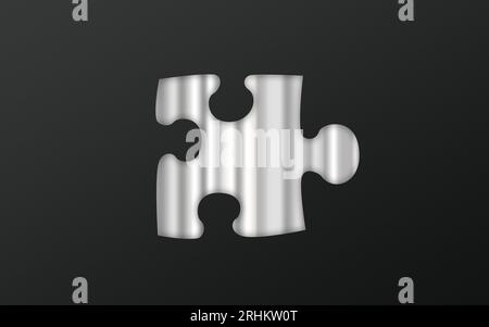 Silver puzzle piece on black background. 3D illustration. 3D rendering. Stock Photo