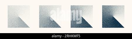 Square shaped dotted objects, vintage stipple elements. Stippling, dotwork drawing shading using dots. Halftone disintegration effect. White noise Stock Vector