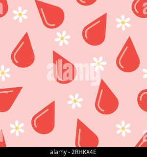 seamless menstruation pattern with blood drops and flowers- vector illustration Stock Vector