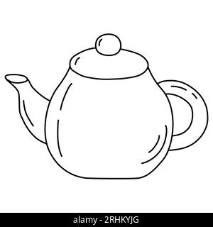 Classic tea pot, tea time element, doodle style flat vector outline illustration for kids coloring book Stock Vector