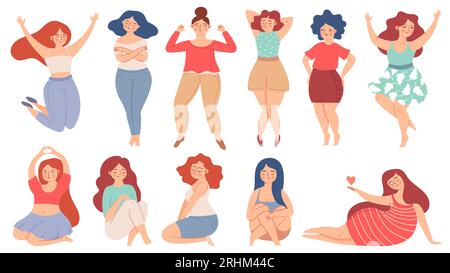 Body positive. Love your body. Different skin color and body size women  characters. Flat vector illustration for postcard, card, banner, poster,  app Stock Vector Image & Art - Alamy