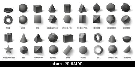 Basic 3d shapes top view. Realistic pyramid shape, geometric