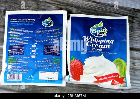 Cairo, Egypt, August 10 2023: whipping cream powder from Bait food