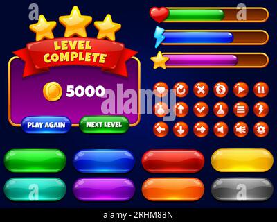 Free Vector  Complete set of menu button game pop-up, icon